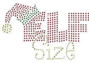 Elf Size premium rhinestones Christmas Collection design. Many apparel options! Colors: red, green, white & black